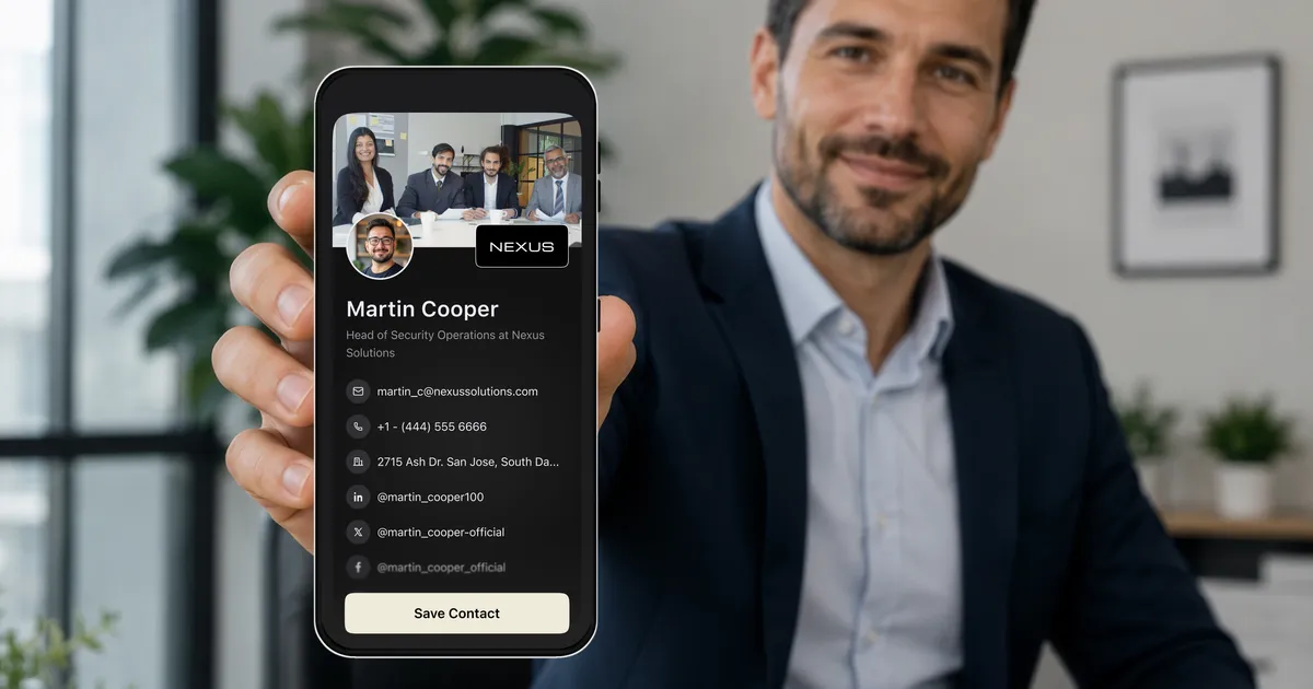 Un código QR de tarjeta de visita digital junto a una firma de correo
