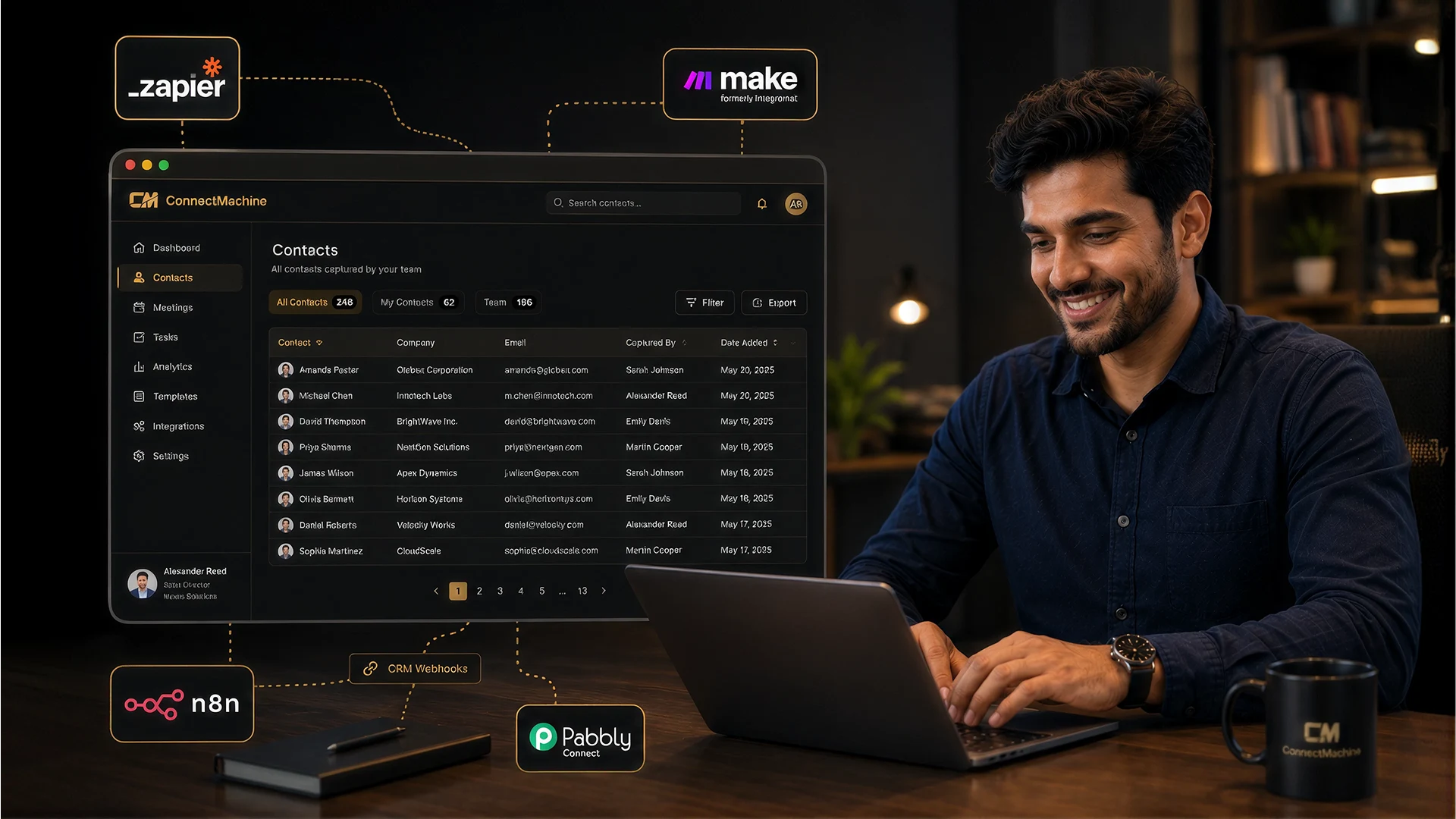 Contactos del equipo que fluyen desde ConnectMachine hacia las herramientas de automatización de CRM