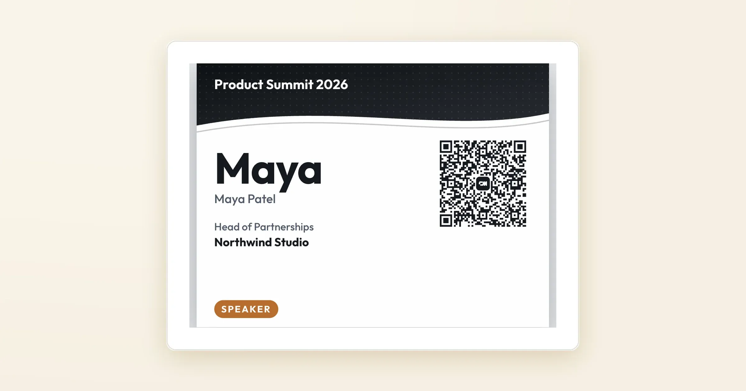 Badge Product Summit 2026 avec QR code de contact