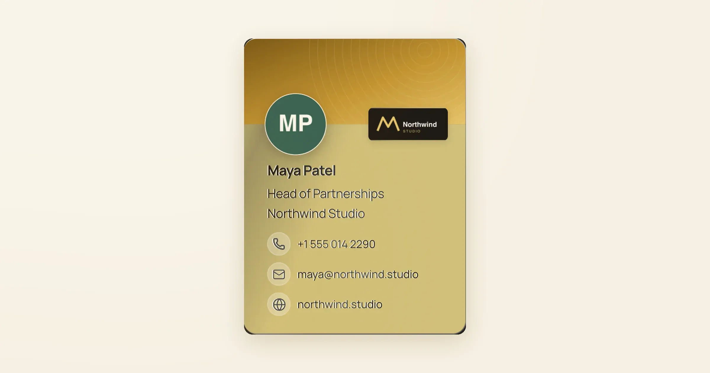 Carte de visite numérique de Maya Patel créée avec le créateur gratuit