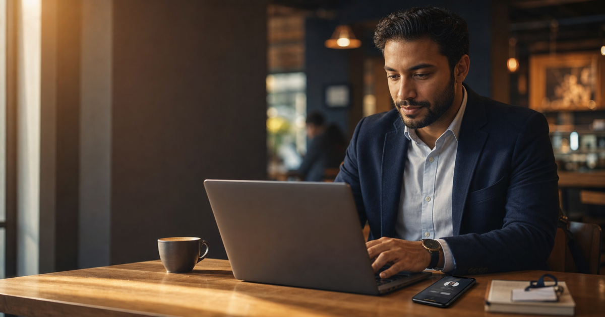 Professionnel rédigeant un e-mail de suivi de réseautage après une conférence