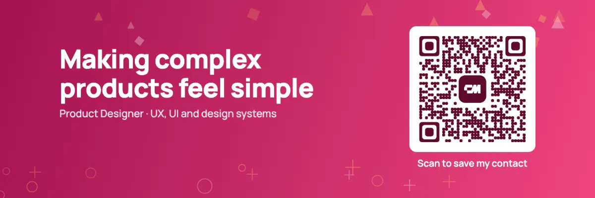 Designer Twitter header example in magenta: Making complex products feel simple