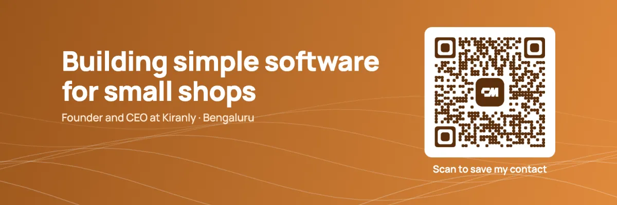 Founder Twitter header example in copper: Building simple software for small shops