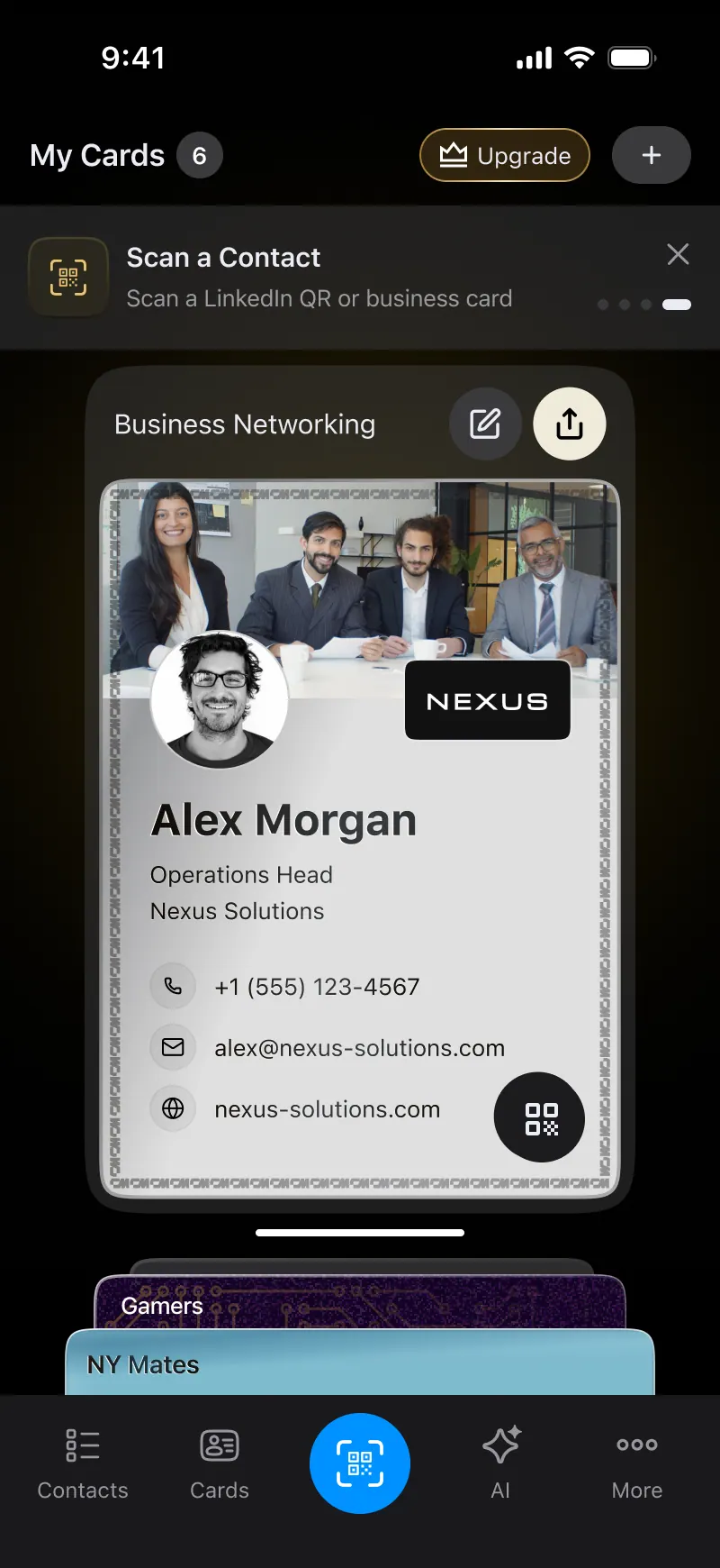 A realtor sharing a ConnectMachine digital card by QR code