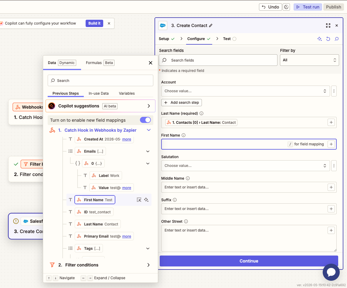 Zapier field mapping from ConnectMachine payload to CRM contact fields