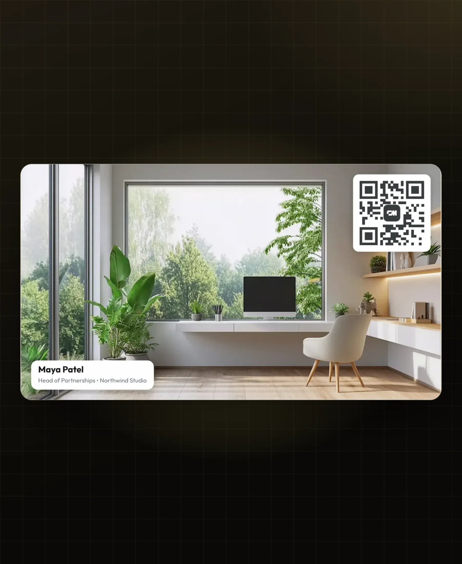 Fond de visio avec nom et QR code de contact