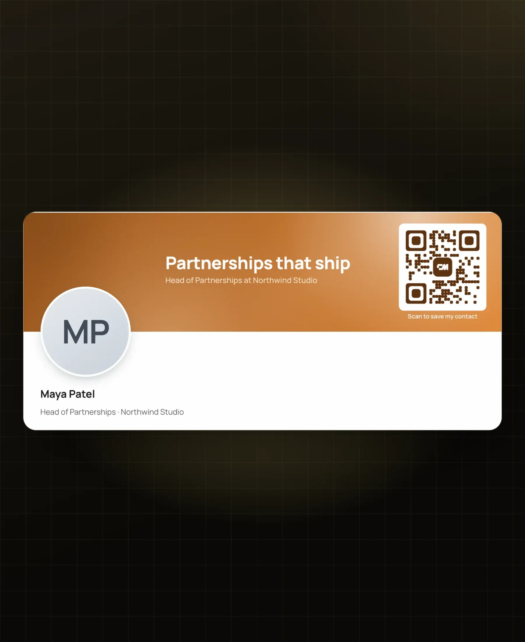 Bannière LinkedIn avec un QR code qui ouvre la carte de contact