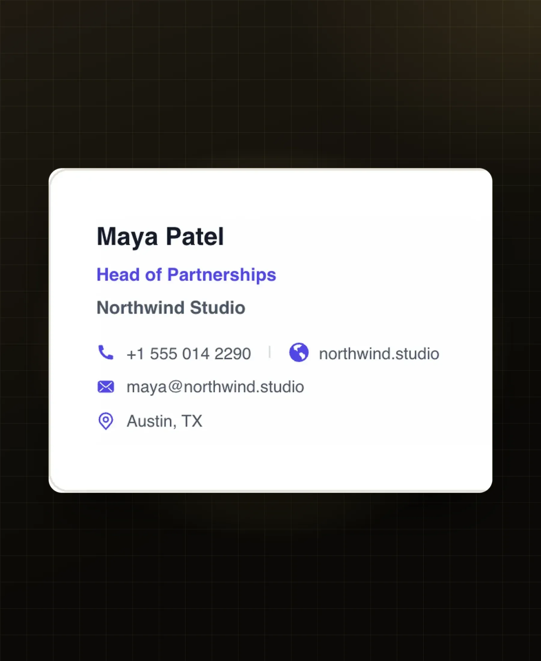 Signature e-mail de Maya Patel créée avec le générateur gratuit