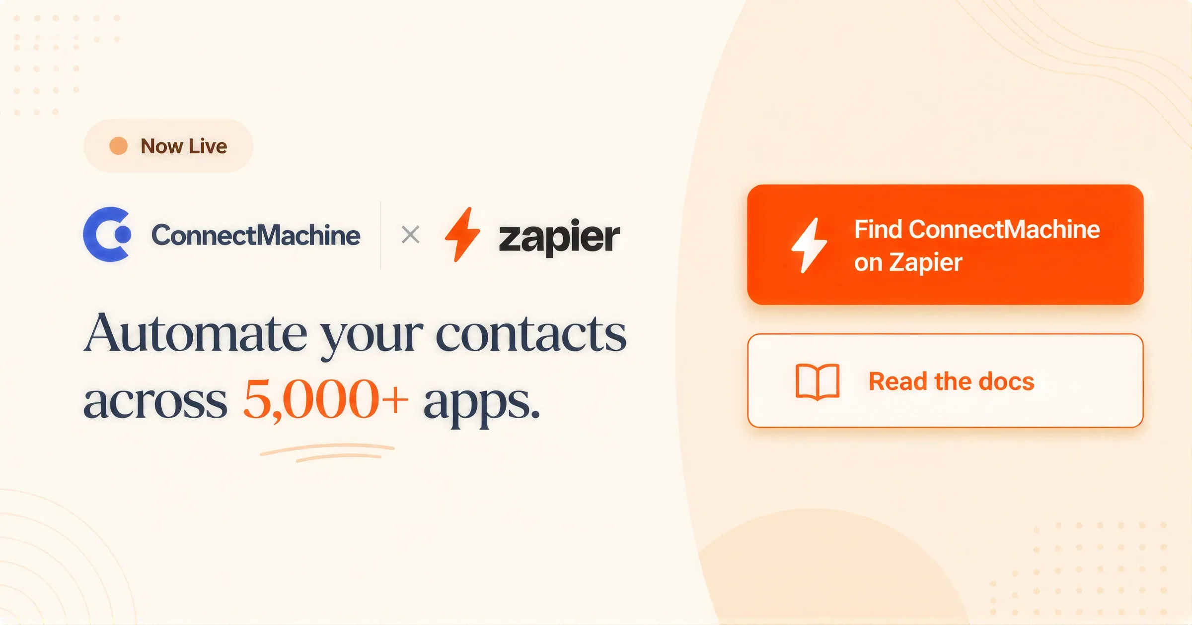 ConnectMachine 与 Zapier 现已一同上线,并附有在 Zapier 上找到 ConnectMachine 以及阅读 Zapier 文档的链接