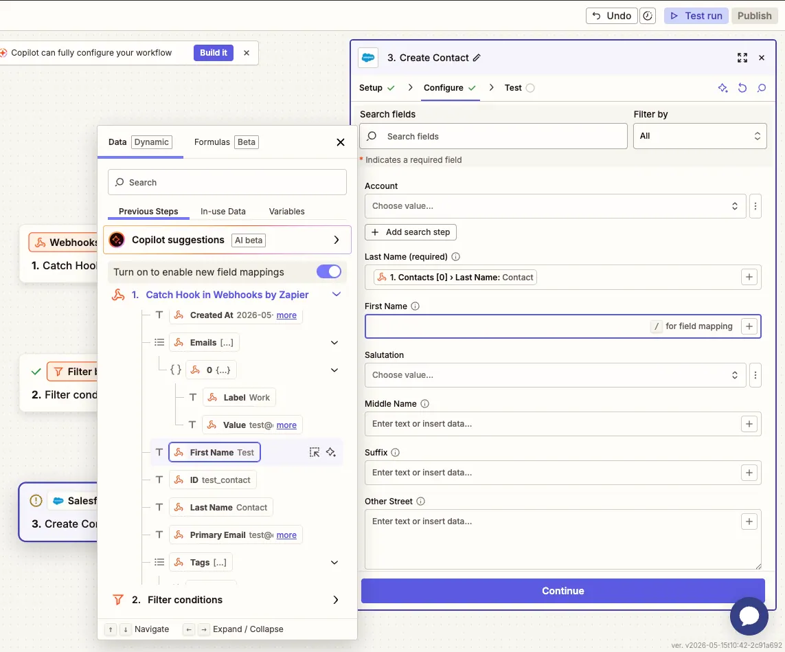 Zapier field mapping from ConnectMachine payload to CRM contact fields