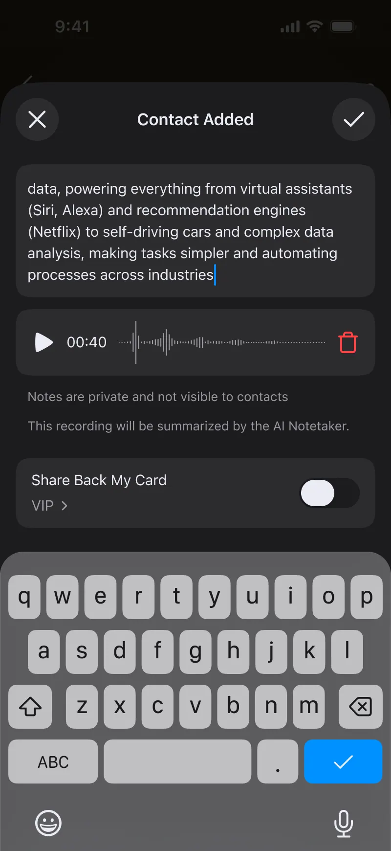 The ConnectMachine contacts list for following up after an event